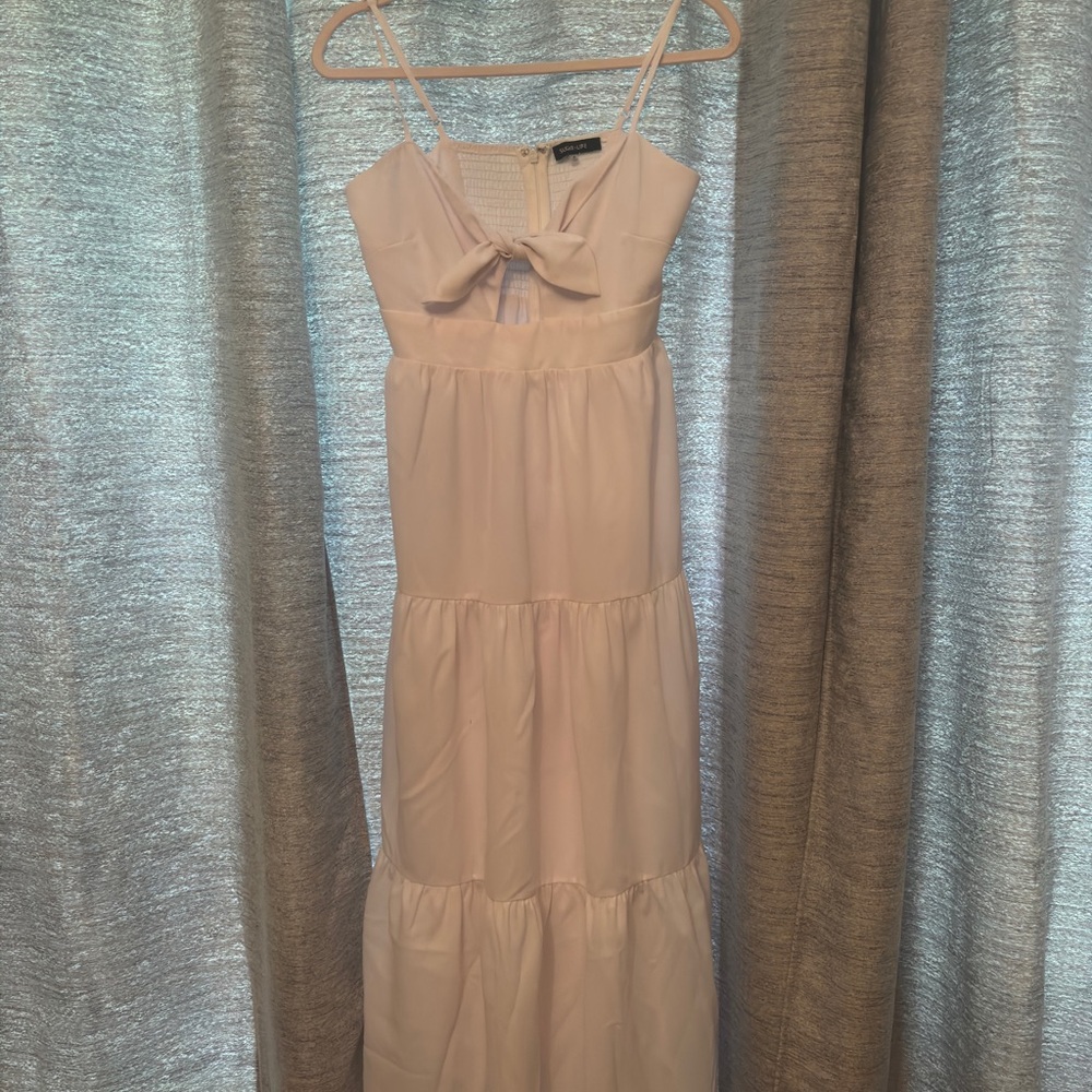 Sugarlips Elegant Cream Tiered Maxi Dress